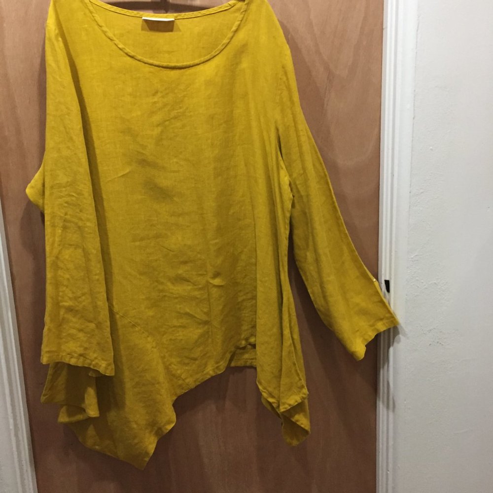 BRYN WALKER Linen High Low Tunic, Top, Dress  Saffron Gold Long Sleeve XL